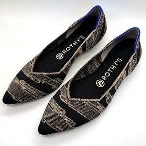 ROTHY’S Golden Shimmer Point Toe Flats Black & Metallic Gold Slip on, Size 8.5